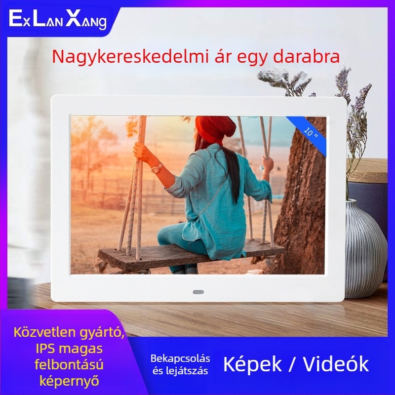 7 hüvelykes HD LED digitális képkeret kártyaalapú lejátszással; képek és videók lejátszása; felbontás 800×480; SD/USB/MMC kártya-támogatás; 16:9 képarány; modell DPF-706