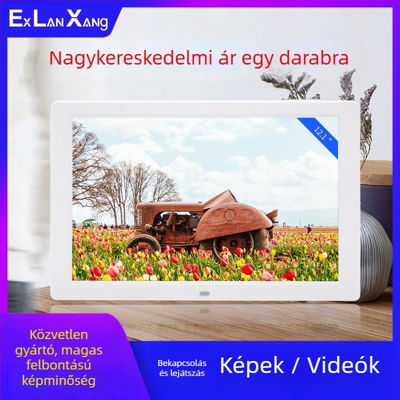 7 hüvelykes HD LED digitális képkeret kártyaalapú lejátszással; képek és videók lejátszása; felbontás 800×480; SD/USB/MMC kártya-támogatás; 16:9 képarány; modell DPF-706