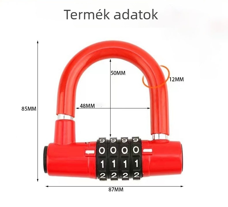 Kerékpár ujjlenyomat- és numerikus kódzár, Zn-ötvözetű U-alakú zár, Modell MG01UX, 12 mm rúd vastagság, 50 mm távolság, elektromos járművekhez és kerékpárokhoz