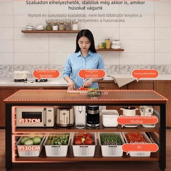 Konyhai mikrohullámú sütő tároló polc, többszintes, faanyagú, padlón álló, téglalap alakú dizájn, sarokhoz helyezhető, multifunkcionális
