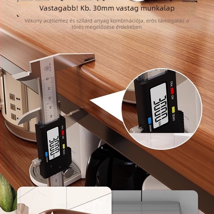 Konyhai mikrohullámú sütő tároló polc, többszintes, faanyagú, padlón álló, téglalap alakú dizájn, sarokhoz helyezhető, multifunkcionális