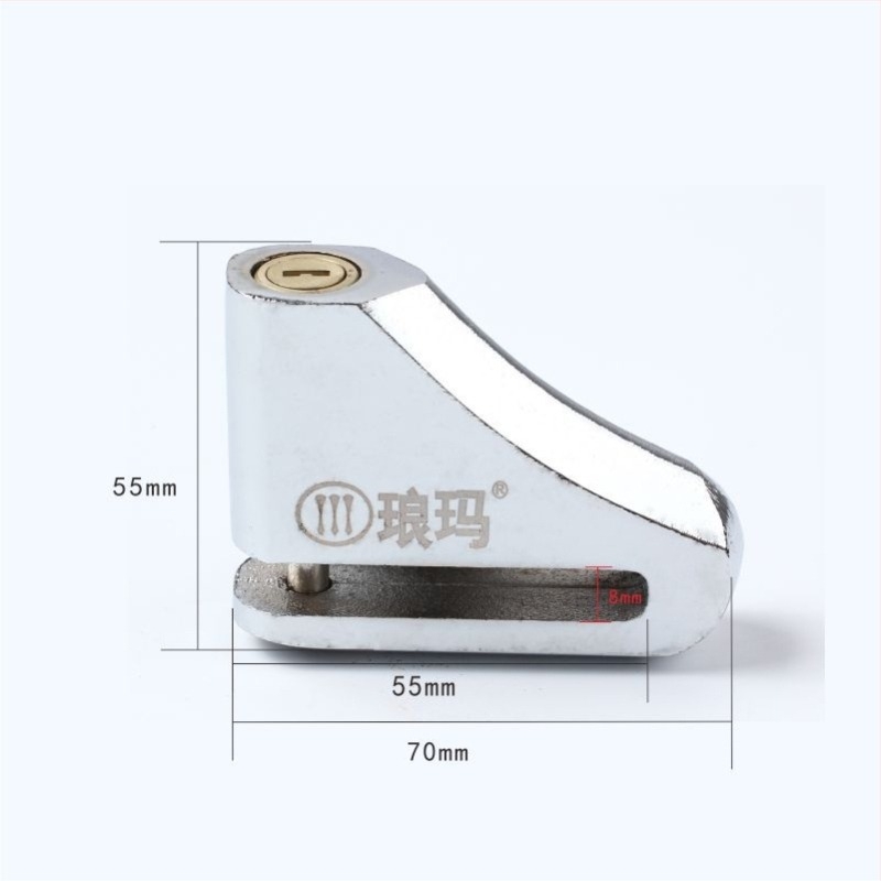 Langma motorkerékpár tárcsafék-zár, modell 865/689, anyag: cinkötvözet, súly: 225–290 g, alkalmas motorkerékpárok, elektromos kerékpárok és terepkerékpárok