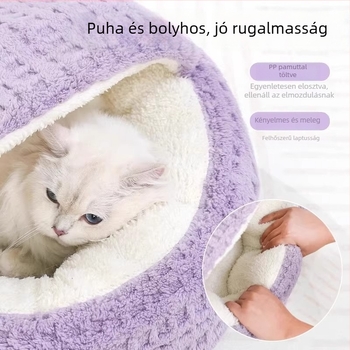 Téli melegített macskafészek félzárt dizájnnal, beltéri használatra