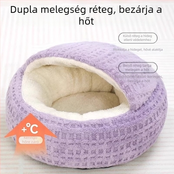 Téli melegített macskafészek félzárt dizájnnal, beltéri használatra