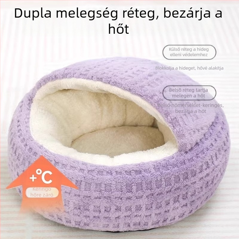 Téli melegített macskafészek félzárt dizájnnal, beltéri használatra