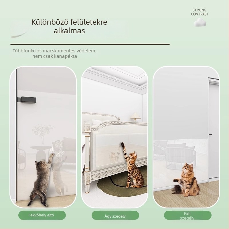 Macska karmolások elleni kanapé védőfólia — átlátszó PVC, rajzfilmszerű stílus
