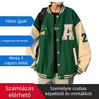 Férfiak számára készült amerikai stílusú baseball dzseki fleece-béléssel, 100% poliészter anyag, laza szabás, állógallér