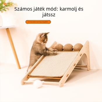 Macska kaparódeszka — függőleges L-alakú, tömörfa, kopásálló, levehető játék, egyszerű stílus
