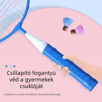 Gyerekeknek szóló tollaslabda-reket – edzőjáték 3–12 éveseknek; súly 95–100 g, keret ferroötvözetből, nylon zsinór, nyelet vastagsága G1, közvetlen ütés