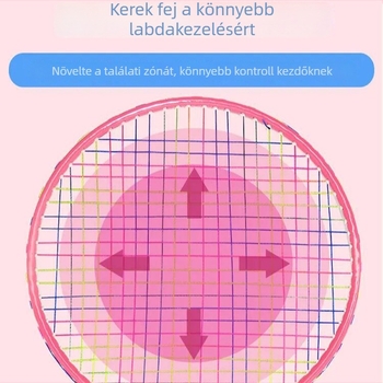 Gyerekeknek szóló tollaslabda-reket – edzőjáték 3–12 éveseknek; súly 95–100 g, keret ferroötvözetből, nylon zsinór, nyelet vastagsága G1, közvetlen ütés