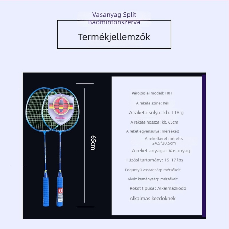 Haotian H01 Két ütőből álló tollaslabda készlet, keret vasötvözet, nylon húrozás, közvetlen ütés, egyenként 95–100 g