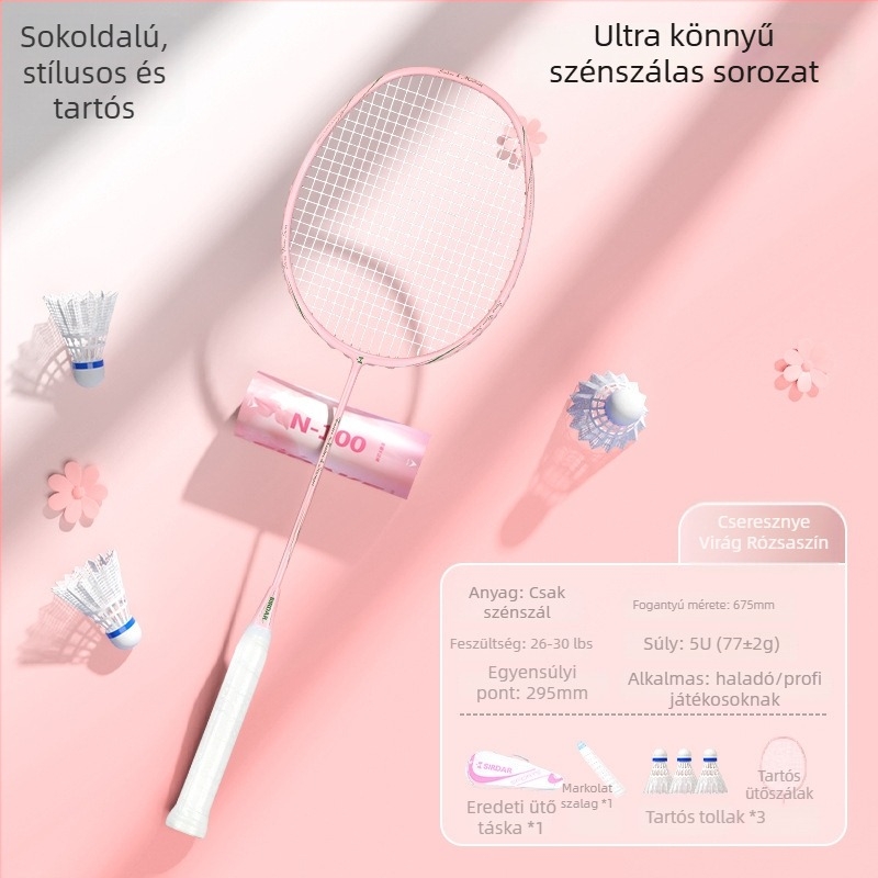 Badmintonütő, testreszabott edzőmodell, szénszálas váz, tömeg 75–79 g, G5 fogantyú, közepes szár merevség