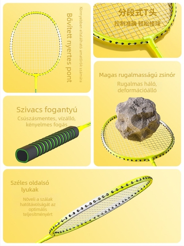 Badminton ütőpár – felnőttek, támadó stílus, vasötvözet váz, 95–100 g, G1 markolatvastagság, közepes tengelykeménység