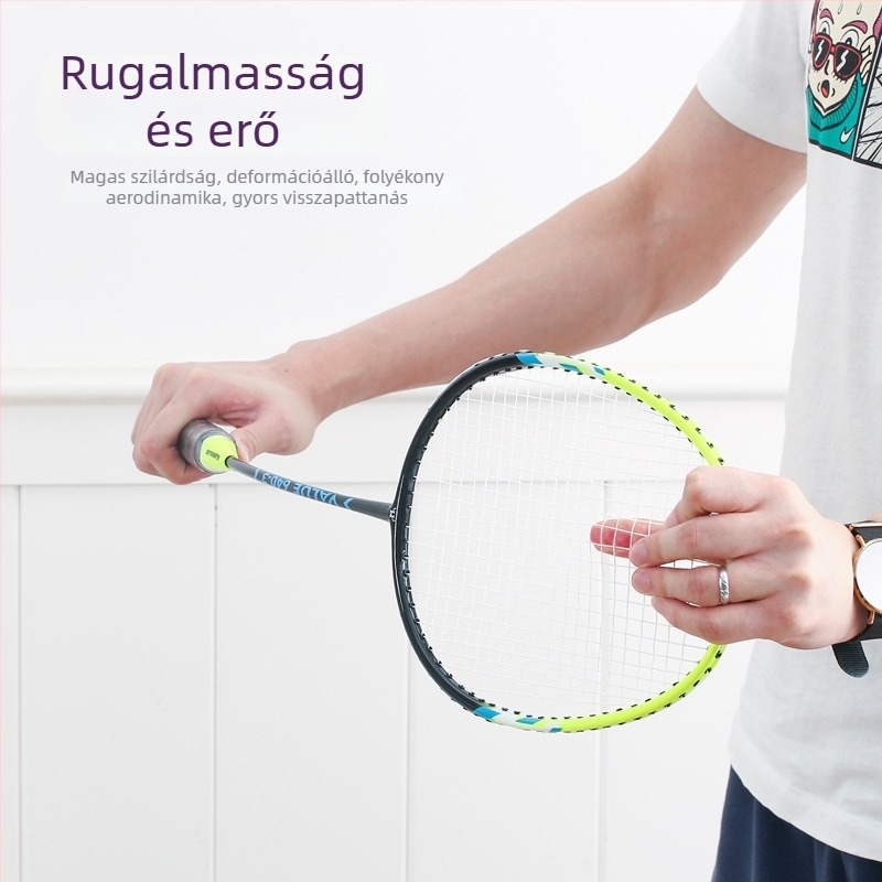 Badminton ütő – keret alumíniumötvözet, egybeépített kivitel, súly 95–100 g, két ütőből álló készlet, nylon húrok