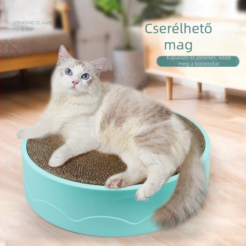 Macska karmoltató tábla kör alakú fészekkel, cserélhető belső maggal, hullámkarton anyag, 5 darabos csomag, Lovable Wind stílus