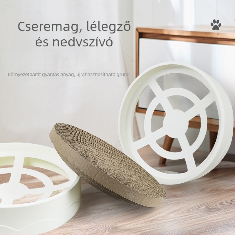 Macska karmoltató tábla kör alakú fészekkel, cserélhető belső maggal, hullámkarton anyag, 5 darabos csomag, Lovable Wind stílus