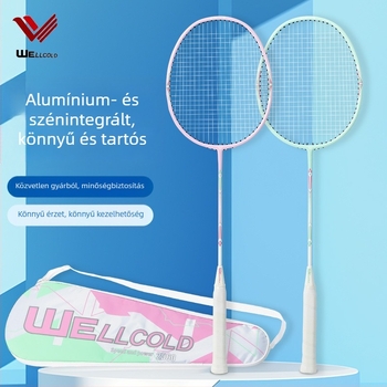 Badminton ütő készlet – ultrakönnyű, alumínium-karbon egységvázas, nylon húrok, két ütő a csomagban, markolat G3, közepes merevségű nyél