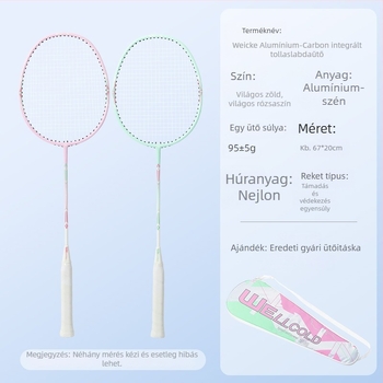 Badminton ütő készlet – ultrakönnyű, alumínium-karbon egységvázas, nylon húrok, két ütő a csomagban, markolat G3, közepes merevségű nyél