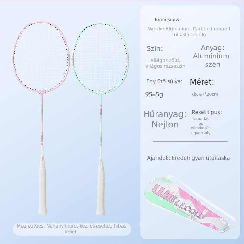 Badminton ütő készlet – ultrakönnyű, alumínium-karbon egységvázas, nylon húrok, két ütő a csomagban, markolat G3, közepes merevségű nyél