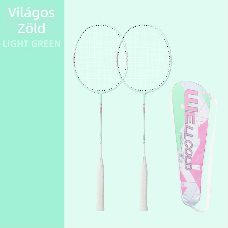 Badminton ütő készlet – ultrakönnyű, alumínium-karbon egységvázas, nylon húrok, két ütő a csomagban, markolat G3, közepes merevségű nyél