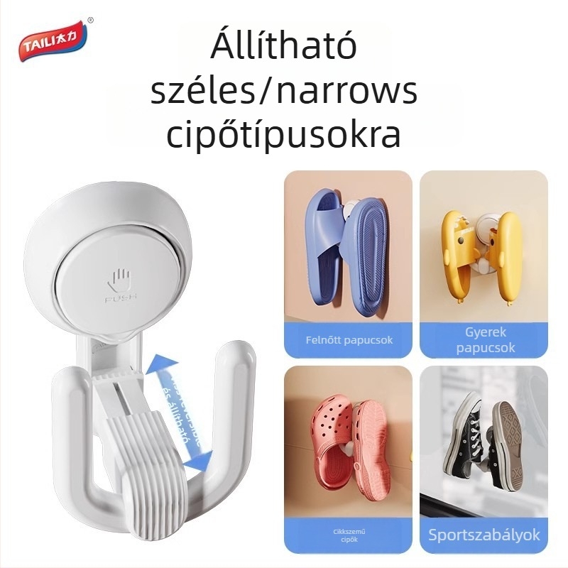 Fürdőszobai papucs tartó vákuumos rögzítéssel, fúrás nélkül, 1 polcos, 5 kg teherbírás