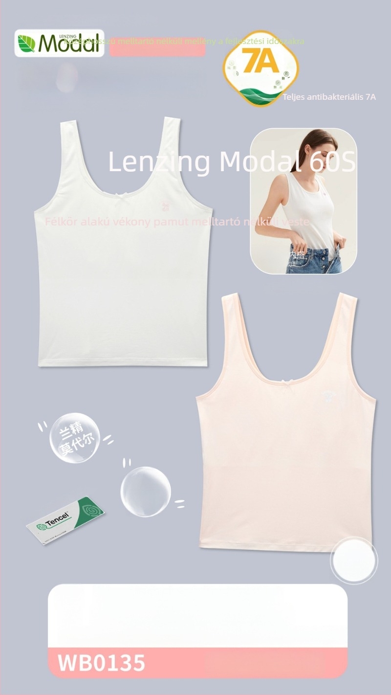 WB0135 Lányoknak szóló modál hosszú mellény, bélés 100% pamut, 90–95% modál, rögzített dupla vállpánt, izzadságot felszívó