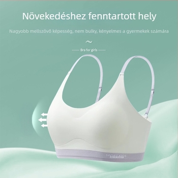 Lányoknak készült nylon/poliamid anyagú melltartó, teljes kosárral, vékony formázott kosárral, szivacsos bélés, fix dupla pántok, légáteresztő, 12–15 éveseknek