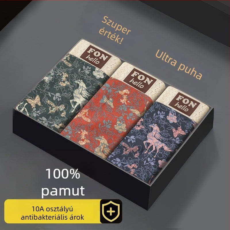 Férfi boxeralsónemű 95–100% pamutból, lélegző és antibakteriális, középmagas derekú, ágyék része viszkóz béléssel