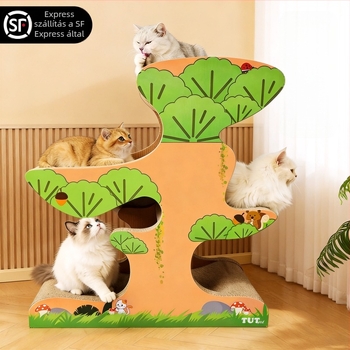 Macska karmoló odú hullámkartonból, tartós, minden évszakban használható, rajzfilmszerű stílus, modell 25T0260M/25T0261M, doboz véletlen