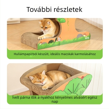 Macska karmoló odú hullámkartonból, tartós, minden évszakban használható, rajzfilmszerű stílus, modell 25T0260M/25T0261M, doboz véletlen