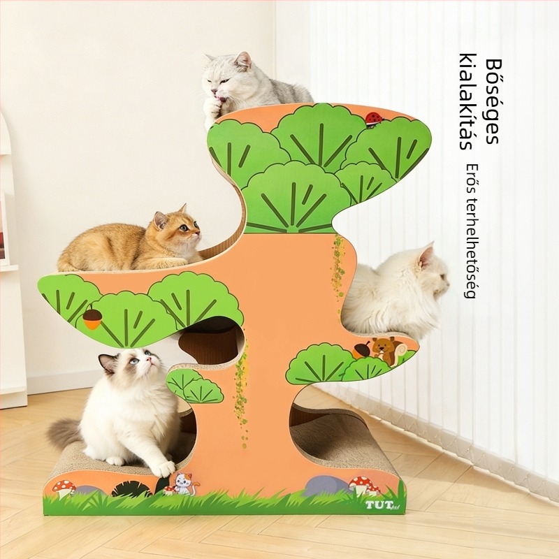 Macska karmoló odú hullámkartonból, tartós, minden évszakban használható, rajzfilmszerű stílus, modell 25T0260M/25T0261M, doboz véletlen