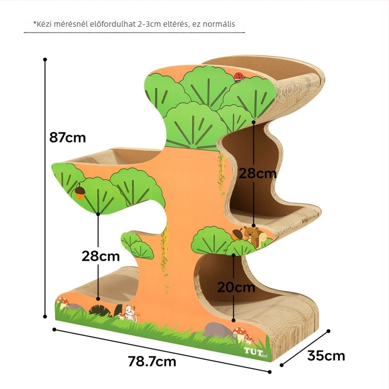 Macska karmoló odú hullámkartonból, tartós, minden évszakban használható, rajzfilmszerű stílus, modell 25T0260M/25T0261M, doboz véletlen