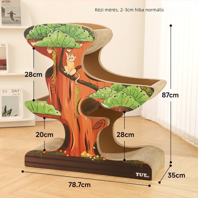 Macska karmoló odú hullámkartonból, tartós, minden évszakban használható, rajzfilmszerű stílus, modell 25T0260M/25T0261M, doboz véletlen
