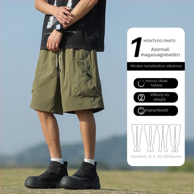 Férfi nyári munkás rövidnadrág, poliészter, sportos stílus, egyenes szabás, középméretű hossz