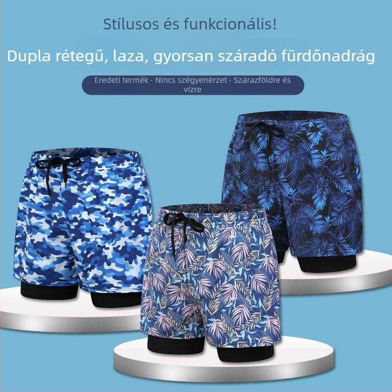 Férfi gyorsan száradó úszónadrág, dupla réteggel a diszkrécióért a meleg vizes fürdőkben, nagy méret