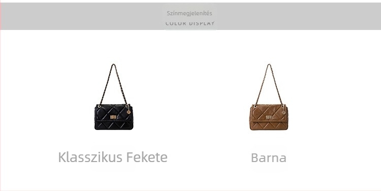 PU bőrű váll- és keresztpántos táska, láncos vállpánt, quiltezett rombos minta, vízszintes négyszögletes forma, városi minimalist stílus