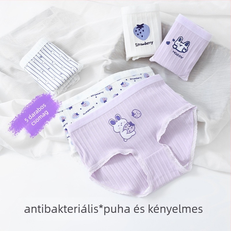 Lánygyermekeknek pamut alsónadrág, antibakteriális, középmagas derekú, 95% pamut, 8 év feletti gyermekeknek