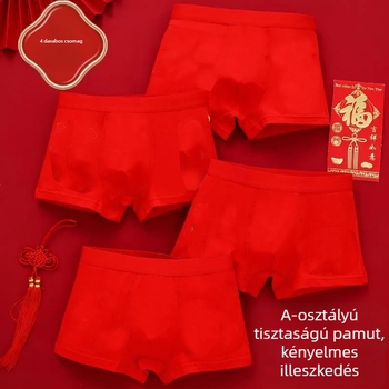 Piros pamut gyerek boxer alsó, 3–8 éveseknek, 100–140 cm