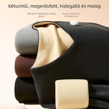 Férfiak számára termikus alsóruha készlet, fő anyag akril szál, vastagított dupla rétegű konstrukció, kapucnival ellátott felső, V-nyak