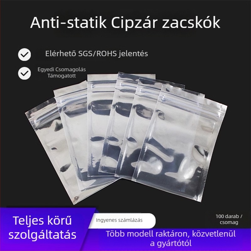 Elektronikai eszközökhöz anti-sztatikus műanyag zacskó – önzáró árnyékoló zacskó, származás: Kína, termékkód: Anti-static ziplock bag, tolerancia ±1–2 mm