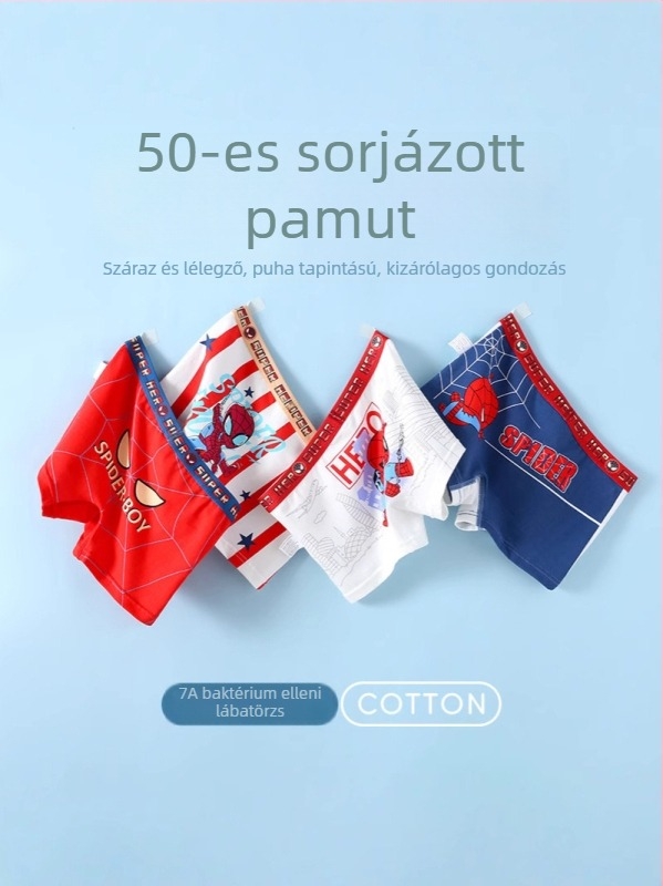 Fiúknak készült lélegző pamut boxer alsó – Class A, 95% pamut, 4 darabos csomag, 3–8 éveseknek