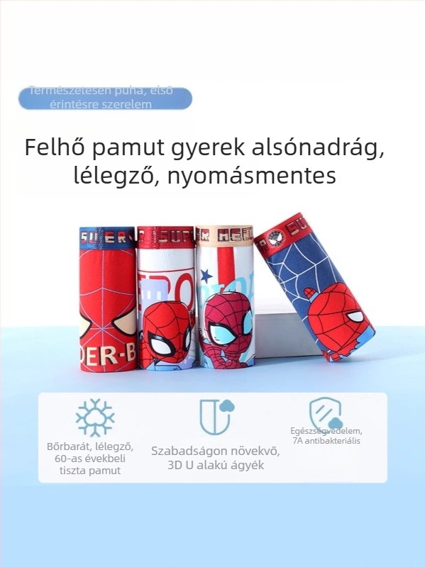 Fiúknak készült lélegző pamut boxer alsó – Class A, 95% pamut, 4 darabos csomag, 3–8 éveseknek