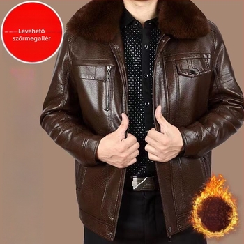 Őszi–téli bőrdzseki bélelt fleece-sel, laza szabású, plusz méret, apa-stílusú casual viselet