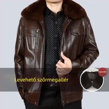 Őszi–téli bőrdzseki bélelt fleece-sel, laza szabású, plusz méret, apa-stílusú casual viselet