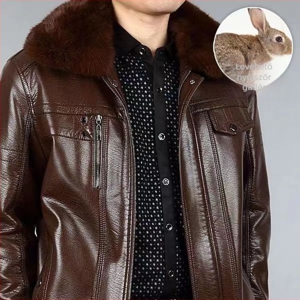 Őszi–téli bőrdzseki bélelt fleece-sel, laza szabású, plusz méret, apa-stílusú casual viselet