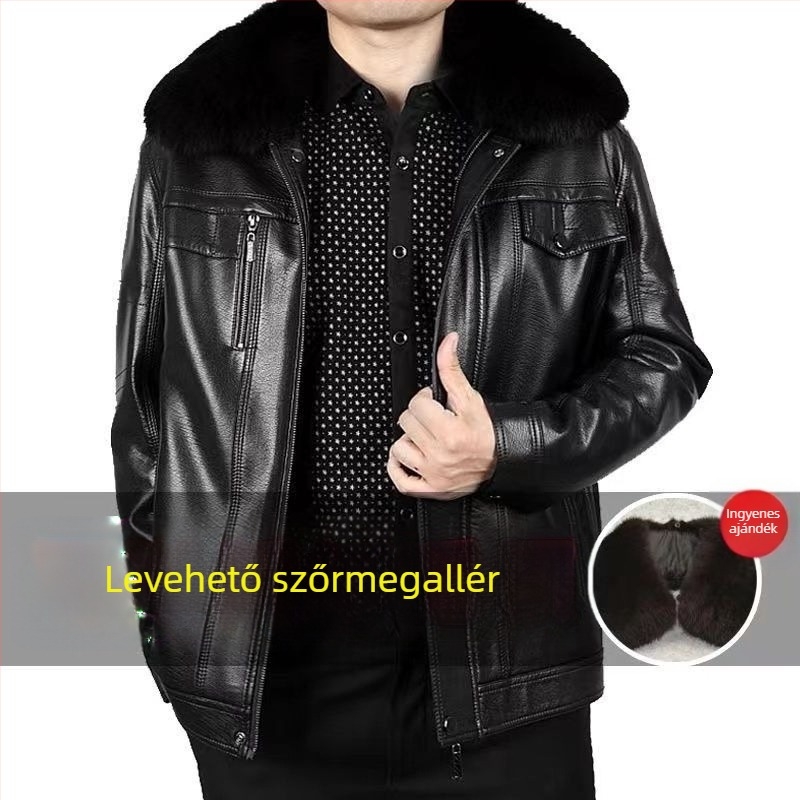 Őszi–téli bőrdzseki bélelt fleece-sel, laza szabású, plusz méret, apa-stílusú casual viselet