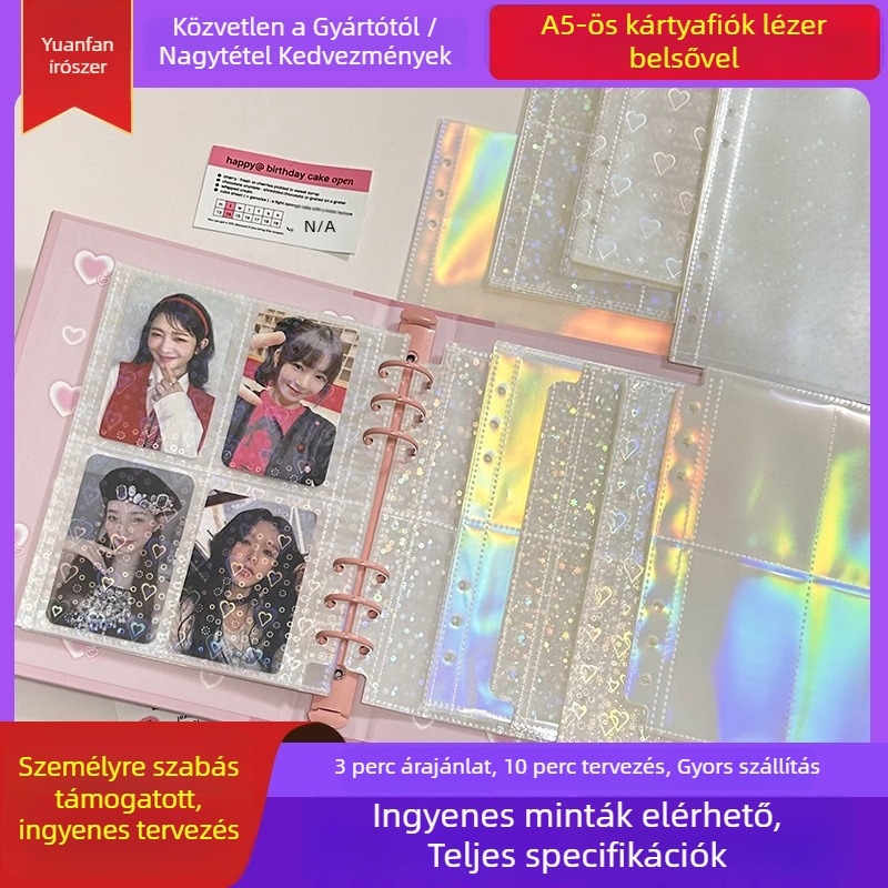 Kártyaalbum belső oldalakkal, négyszögletes elrendezéssel, PP oldalak, 6 lyuk, 10 lap, ajándék doboz