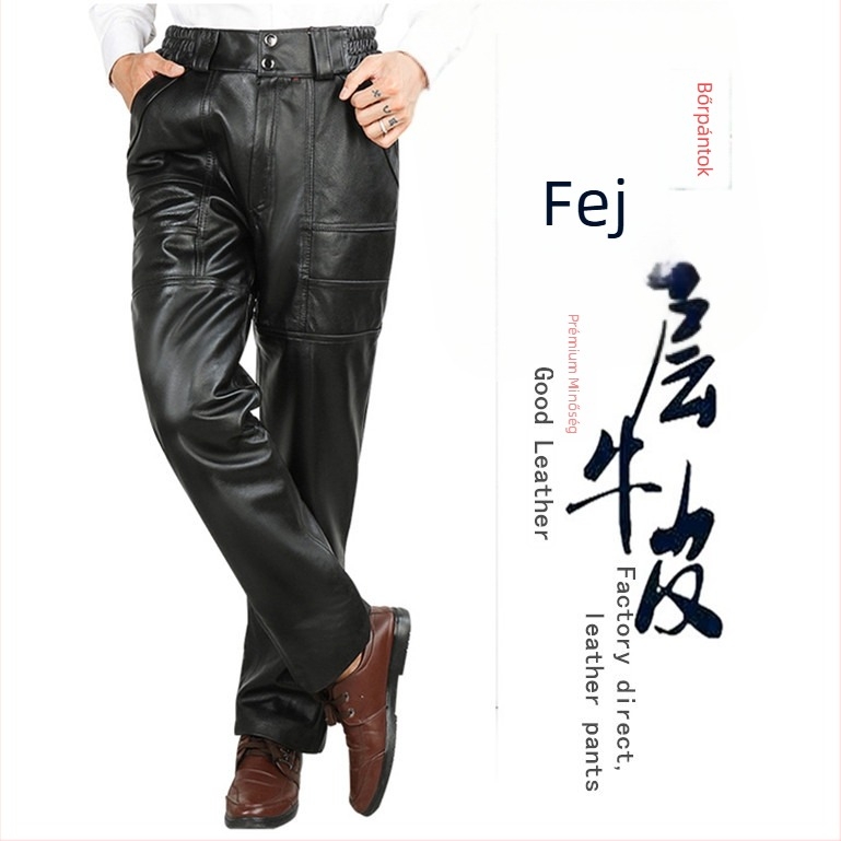 Férfiak számára készített valódi bőrből készült nadrág, 100% bőr, magas derék, egyenes szabás