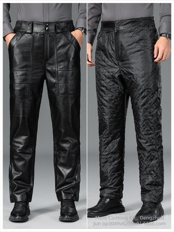 Férfi bőrnadrág valódi marhabőrből, quiltelt béléses, vízálló és szélálló, egyenes szabású, magas derék, téli 2024