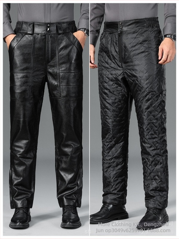 Férfi bőrnadrág valódi marhabőrből, quiltelt béléses, vízálló és szélálló, egyenes szabású, magas derék, téli 2024